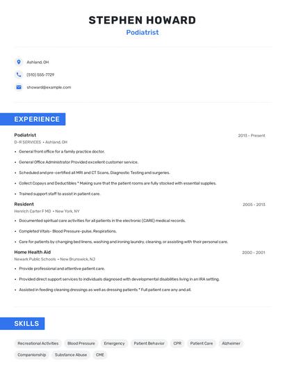 Podiatrist Resume