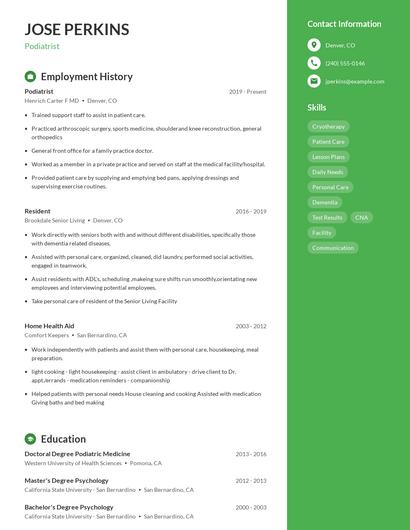 Podiatrist Resume