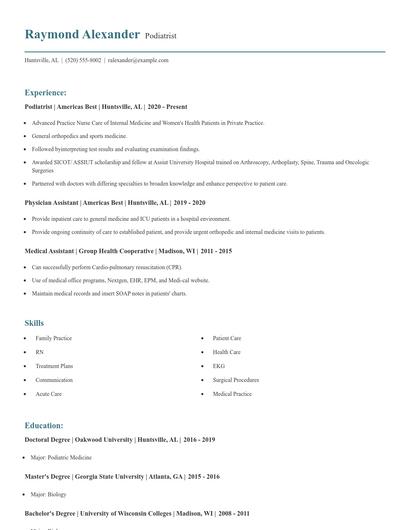 Podiatrist Resume