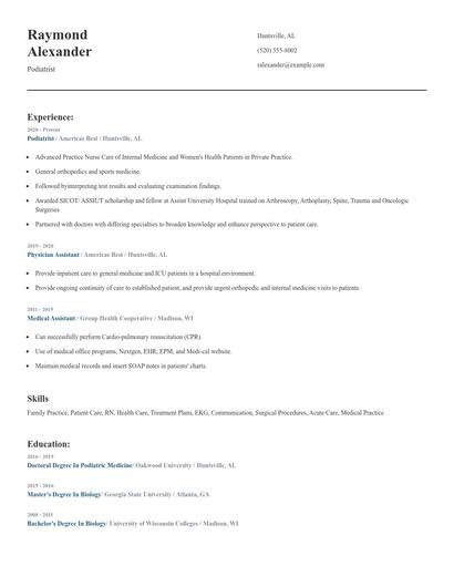 Podiatrist Resume