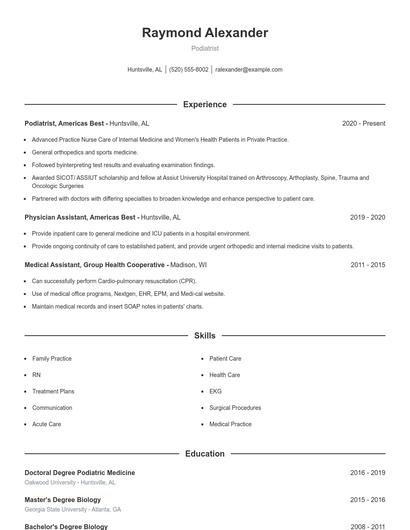 Podiatrist Resume