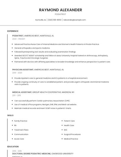 Podiatrist Resume
