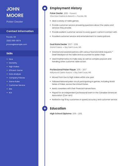 Poker Dealer Resume