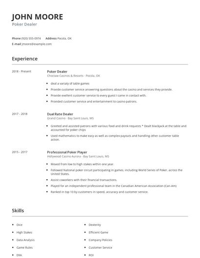 Poker Dealer Resume