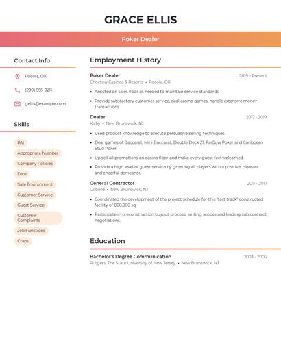 Poker Dealer Resume