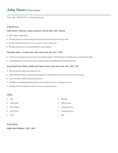 Poker Dealer Resume