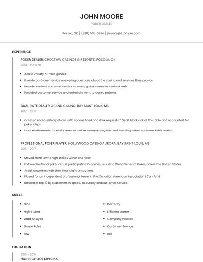 Poker Dealer Resume