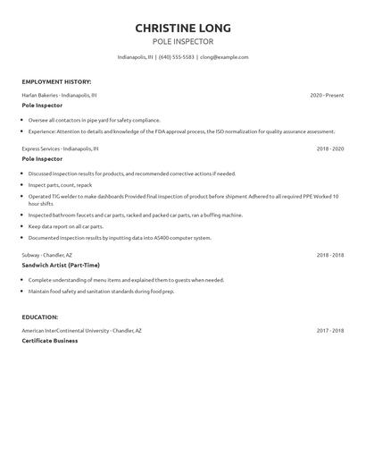 Pole Inspector Resume