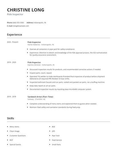 Pole Inspector Resume