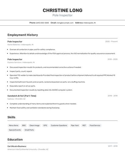 Pole Inspector Resume