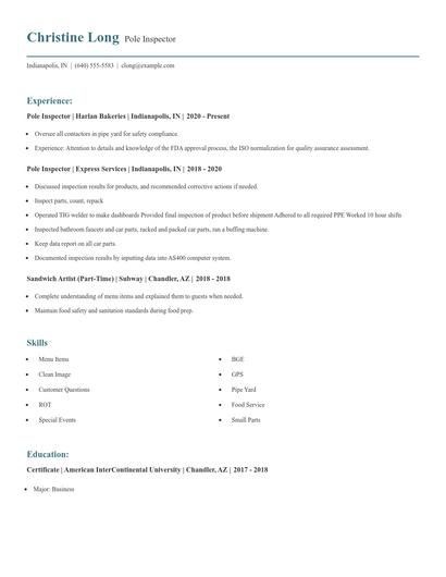 Pole Inspector Resume