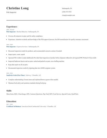Pole Inspector Resume