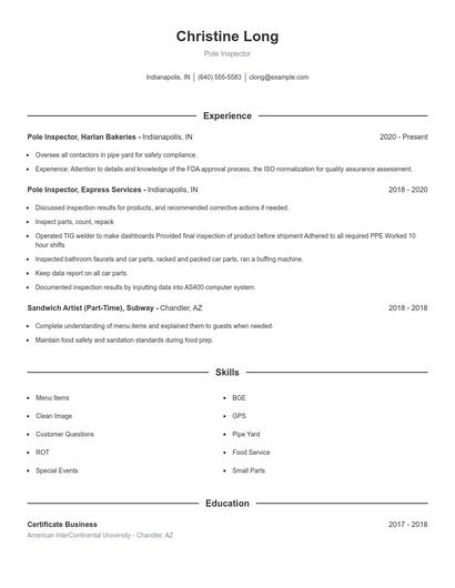 Pole Inspector Resume