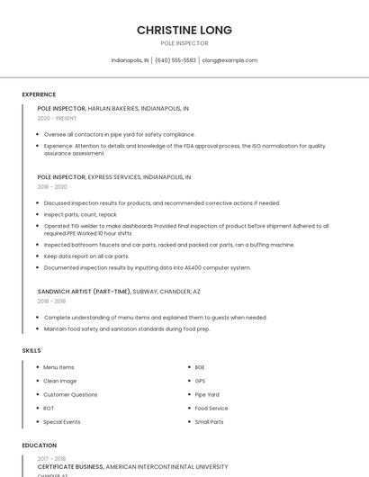 Pole Inspector Resume