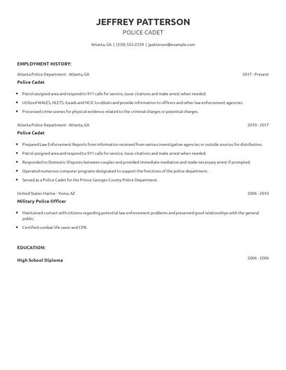Police Cadet Resume