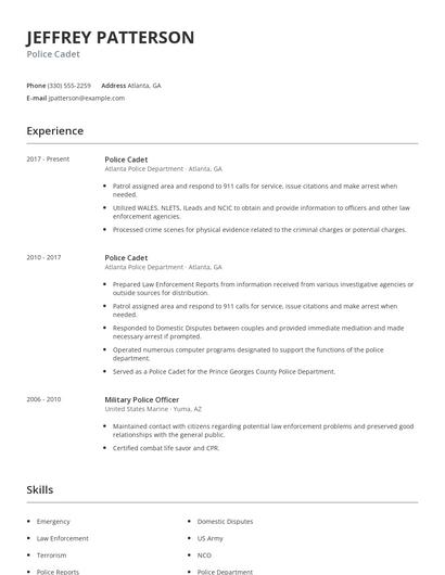 Police Cadet Resume