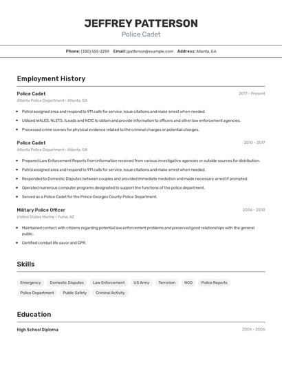 Police Cadet Resume