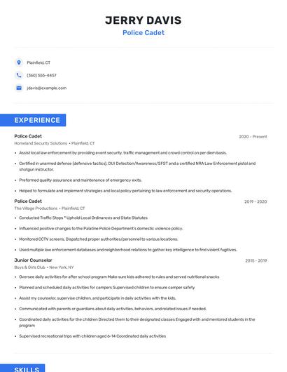 Police Cadet Resume