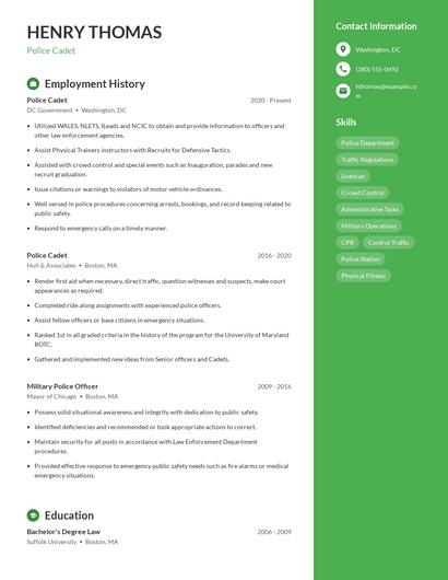 Police Cadet Resume