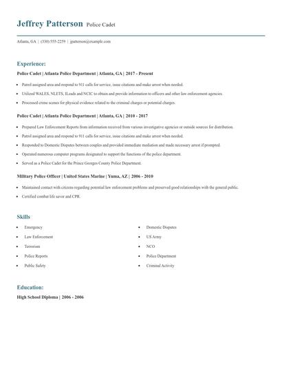 Police Cadet Resume