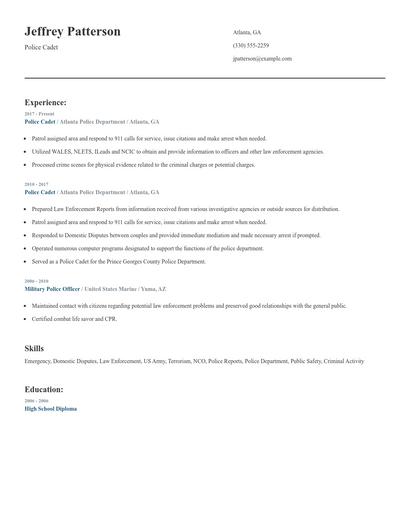 Police Cadet Resume