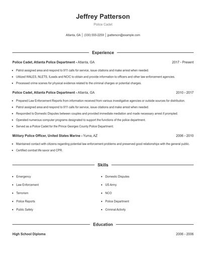 Police Cadet Resume