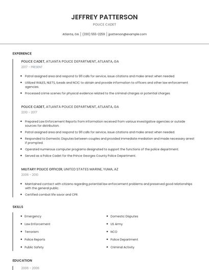 Police Cadet Resume