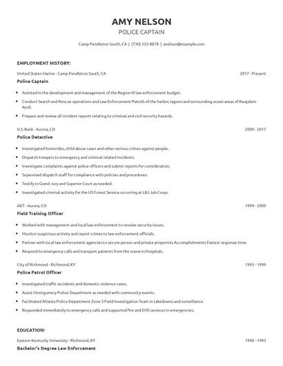 Police Captain Resume