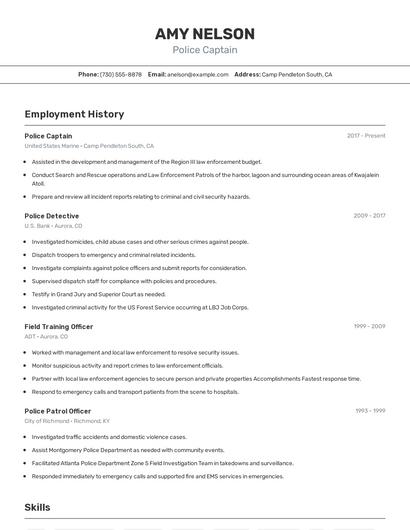 Police Captain Resume