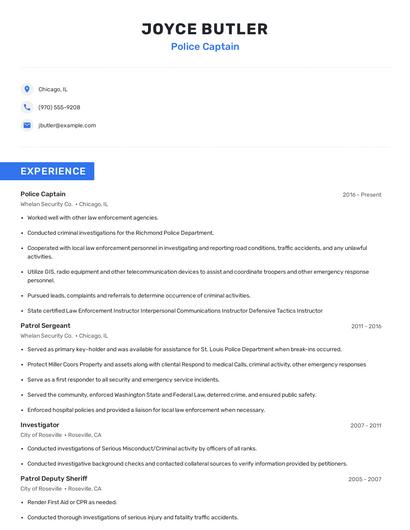 Police Captain Resume