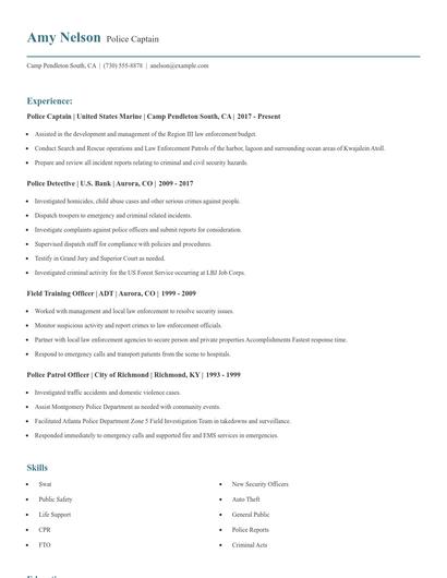 Police Captain Resume