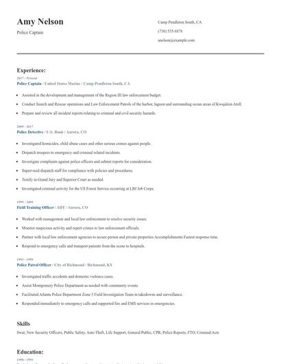 Police Captain Resume