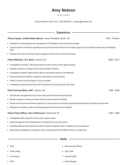 Police Captain Resume