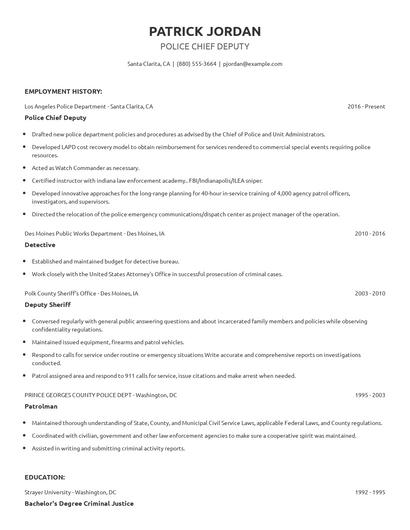 Police Chief Deputy Resume