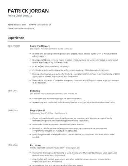 Police Chief Deputy Resume