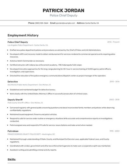 Police Chief Deputy Resume