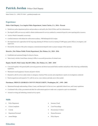 Police Chief Deputy Resume