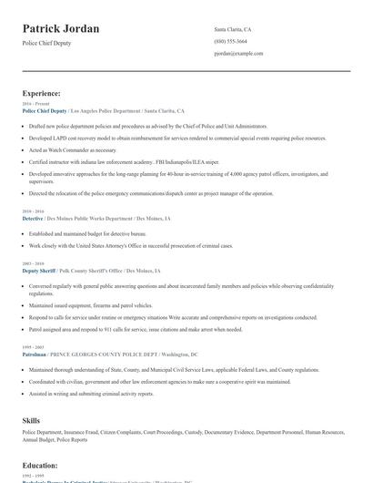 Police Chief Deputy Resume