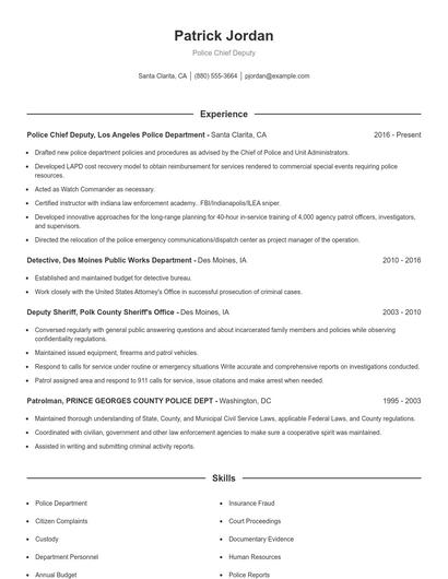 Police Chief Deputy Resume