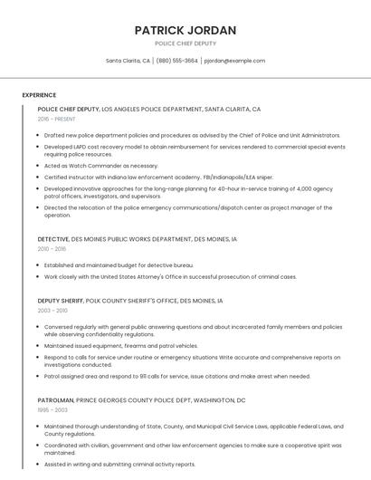 Police Chief Deputy Resume