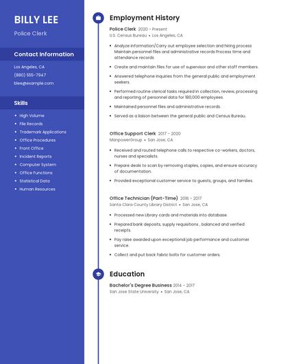Police Clerk Resume