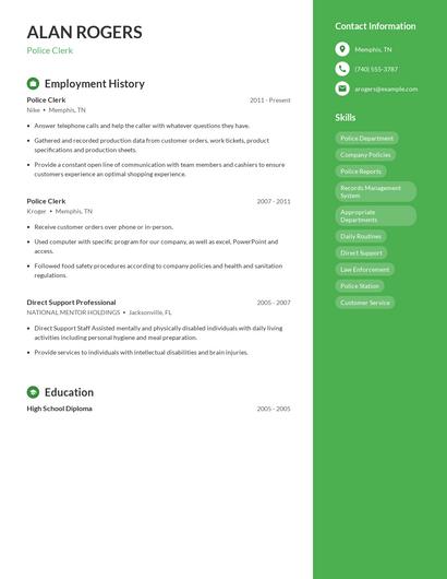Police Clerk Resume
