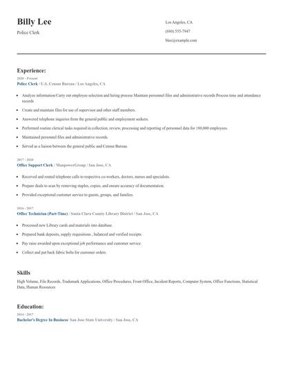 Police Clerk Resume