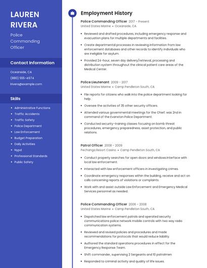 Police Commanding Officer Resume