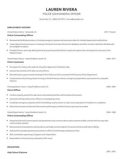 Police Commanding Officer Resume