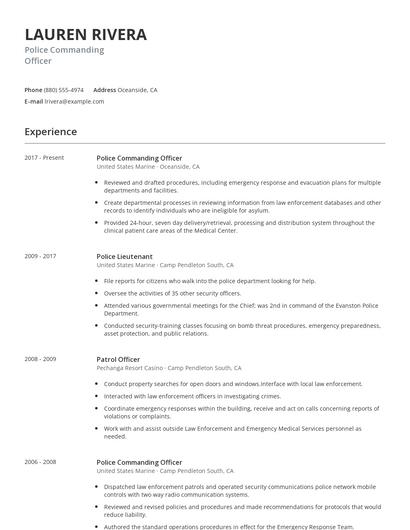 Police Commanding Officer Resume
