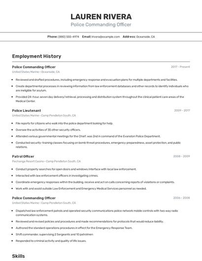 Police Commanding Officer Resume