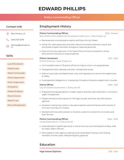 Police Commanding Officer Resume