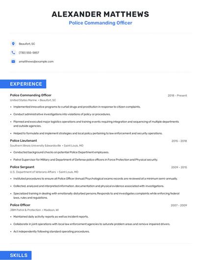 Police Commanding Officer Resume