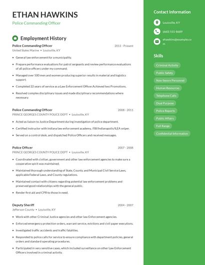 Police Commanding Officer Resume